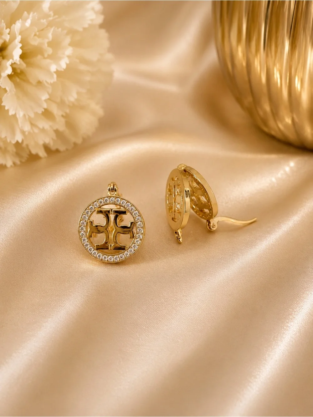 Tory Burch Gold Plated Logo Earrings